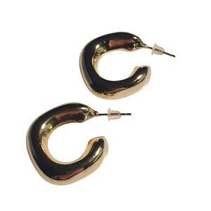 Chunky Gold Tone Hoop Earrings Plastic Modern Minimalist Design Stylish Thick